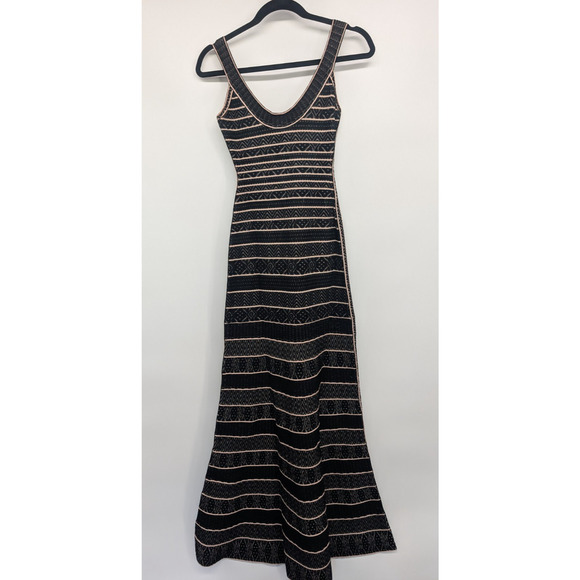 NWOT Herve Leger Filipa Knit Stripe Maxi Dress Gown Size XS Black Beige #1B458 - Picture 4 of 14